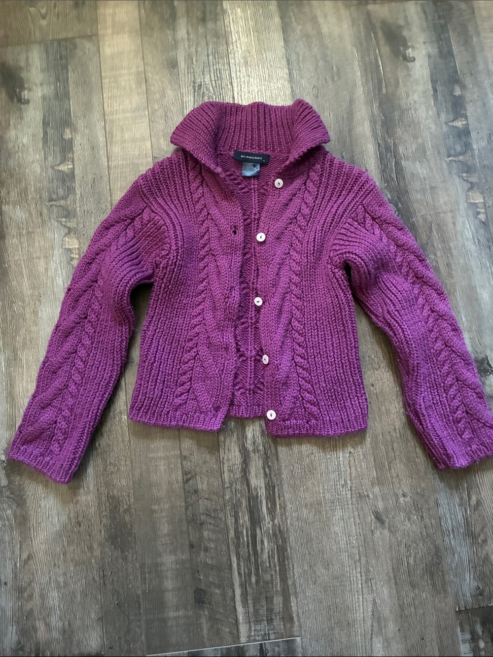 Burberry Purple Cable-Knit Button Kids Cardigan